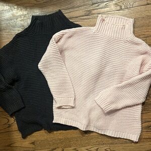 TWO Burgess mock turtleneck sweaters chunky knit sweaters
